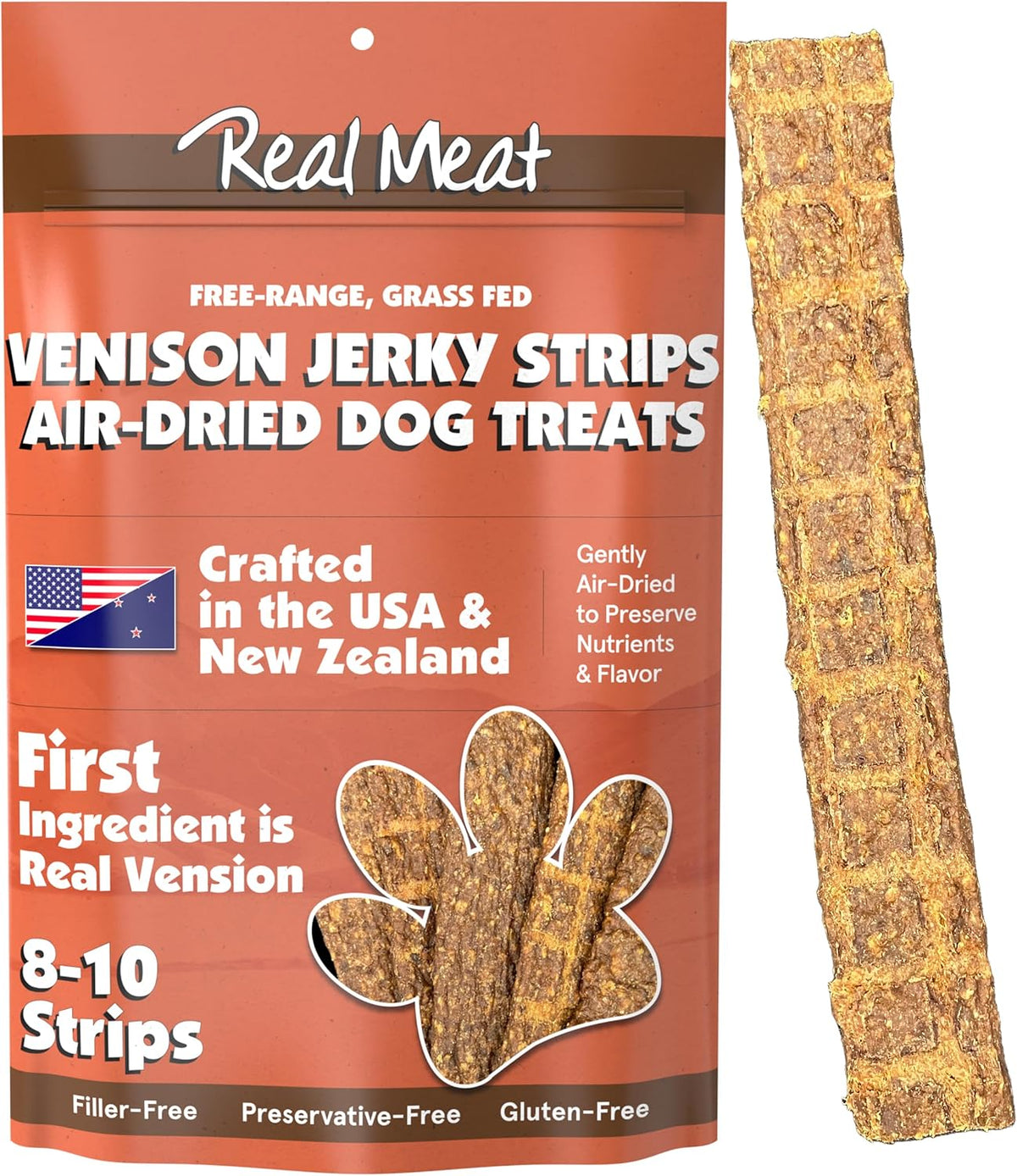 TRMC Real Meat Beef Jerky Dog Treats - 8 Air-Dried Strips of Jerky- Grain-Free Pet Snacks Made up of 95% Free-Range Grass Fed Beef - All-Natural