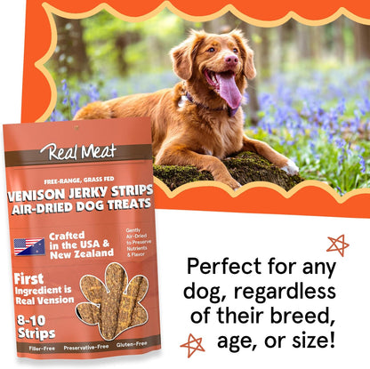 TRMC Real Meat Beef Jerky Dog Treats - 8 Air-Dried Strips of Jerky- Grain-Free Pet Snacks Made up of 95% Free-Range Grass Fed Beef - All-Natural