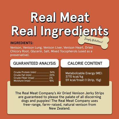 TRMC Real Meat Beef Jerky Dog Treats - 8 Air-Dried Strips of Jerky- Grain-Free Pet Snacks Made up of 95% Free-Range Grass Fed Beef - All-Natural