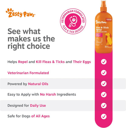 Flea and Tick Spray for Dogs - Kills Fleas, Ticks & Eggs, 16oz