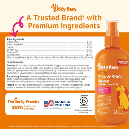 Flea and Tick Spray for Dogs - Kills Fleas, Ticks & Eggs, 16oz