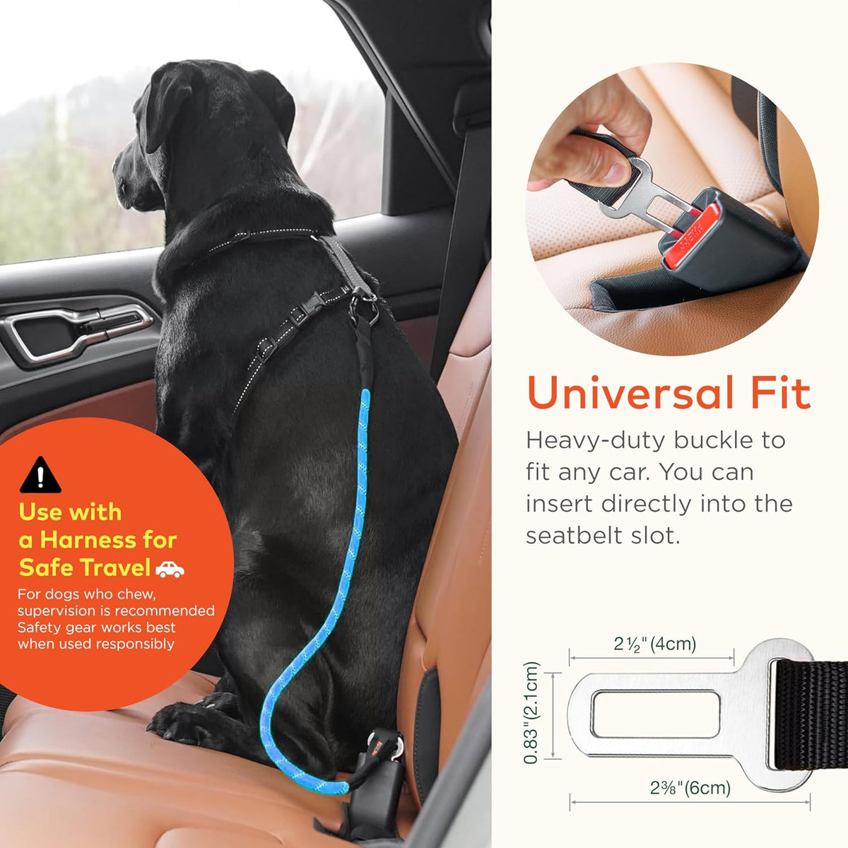 Dog Seat Belt for Car | Universal Pet Car Seatbelt with Reflective Climbing Rope, Aviation Aluminum Carabiner with 360° Swivel & Auto-Lock, Secure Safety Restraint (Trail Blue 360°)