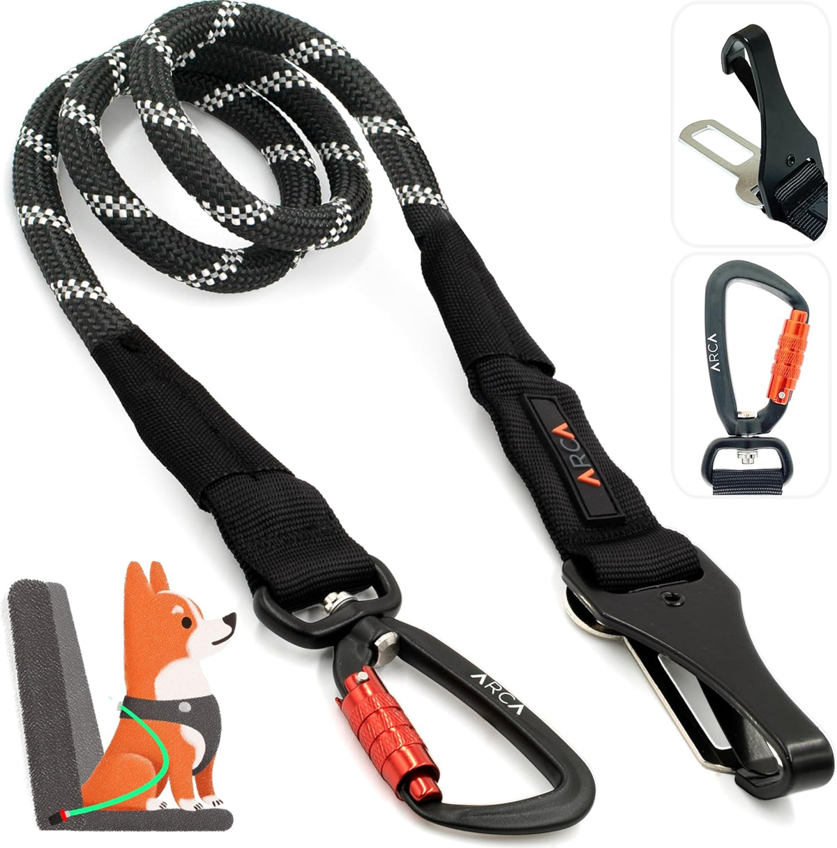 Dog Seat Belt for Car | Universal Pet Car Seatbelt with Reflective Climbing Rope, Aviation Aluminum Carabiner with 360° Swivel & Auto-Lock, Secure Safety Restraint (Trail Blue 360°)