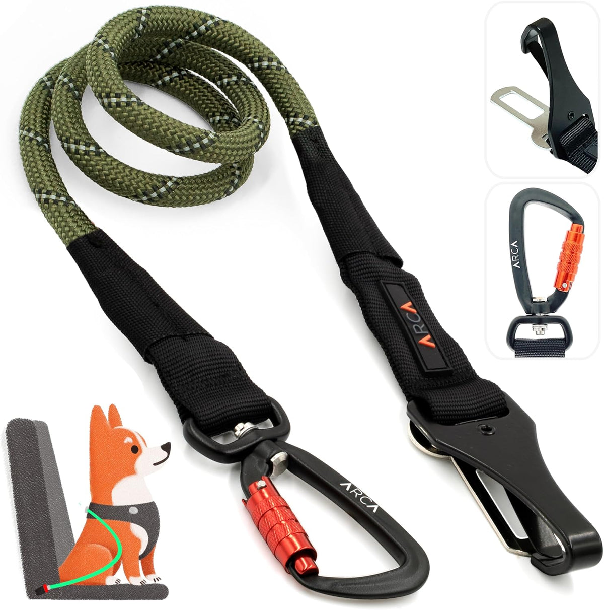 Dog Seat Belt for Car | Universal Pet Car Seatbelt with Reflective Climbing Rope, Aviation Aluminum Carabiner with 360° Swivel & Auto-Lock, Secure Safety Restraint (Trail Blue 360°)