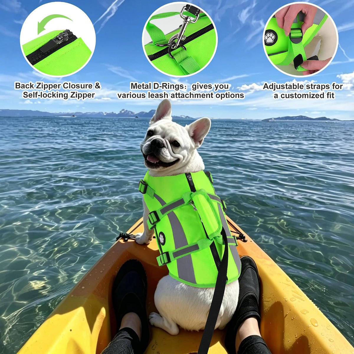 Dog Life Vest High Buoyancy Safety Jacket with Rescue Handle, Dog Swim Vest with Zipper, Reflective Adjustable Dog Flotation Vest for Water Swimming Boating - Green, M