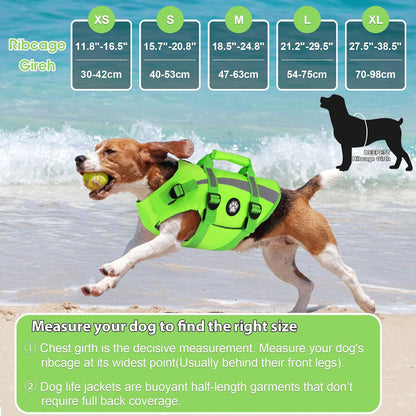 Dog Life Vest High Buoyancy Safety Jacket with Rescue Handle, Dog Swim Vest with Zipper, Reflective Adjustable Dog Flotation Vest for Water Swimming Boating - Green, M