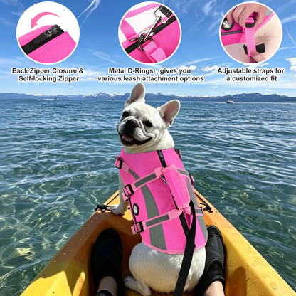 Dog Life Vest High Buoyancy Safety Jacket with Rescue Handle, Dog Swim Vest with Zipper, Reflective Adjustable Dog Flotation Vest for Water Swimming Boating - Green, M
