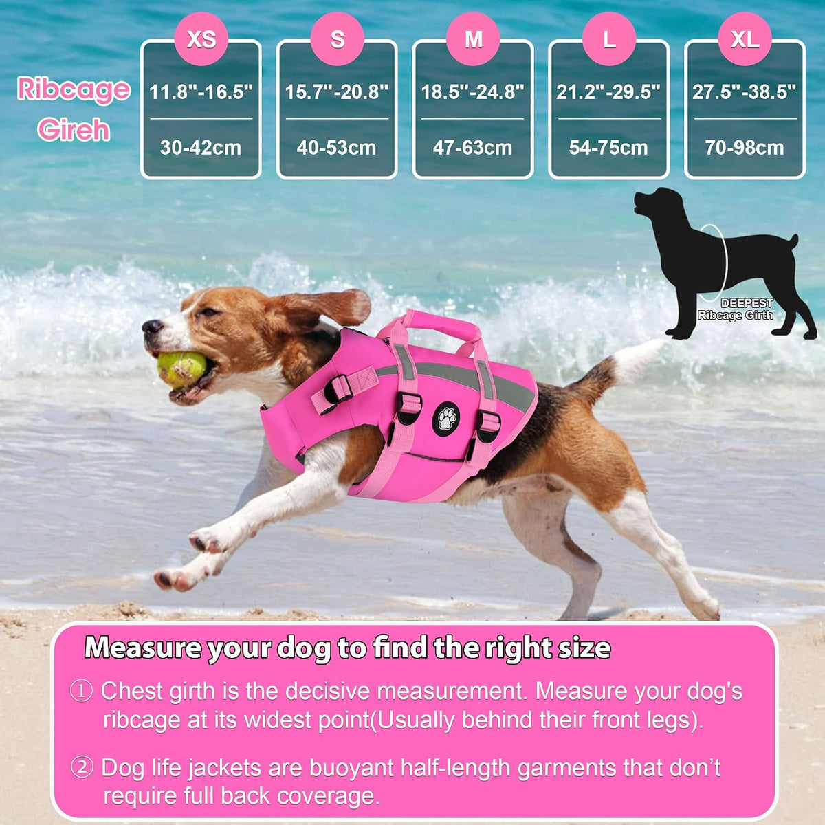 Dog Life Vest High Buoyancy Safety Jacket with Rescue Handle, Dog Swim Vest with Zipper, Reflective Adjustable Dog Flotation Vest for Water Swimming Boating - Green, M
