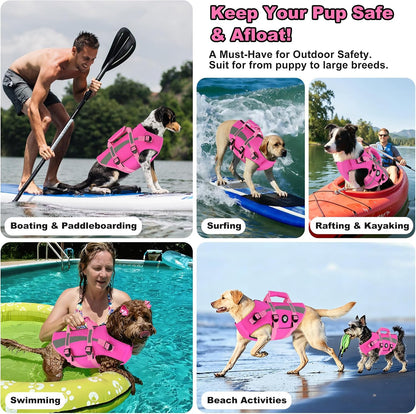 Dog Life Vest High Buoyancy Safety Jacket with Rescue Handle, Dog Swim Vest with Zipper, Reflective Adjustable Dog Flotation Vest for Water Swimming Boating - Green, M