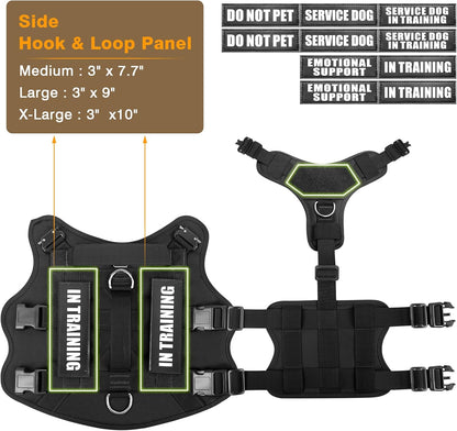 Service Dog Vest Harness for Large Dog, Tactical Working MOLLE Vest with 10 Pet Patches, No Pull Heavy Duty Harness for Training Walking