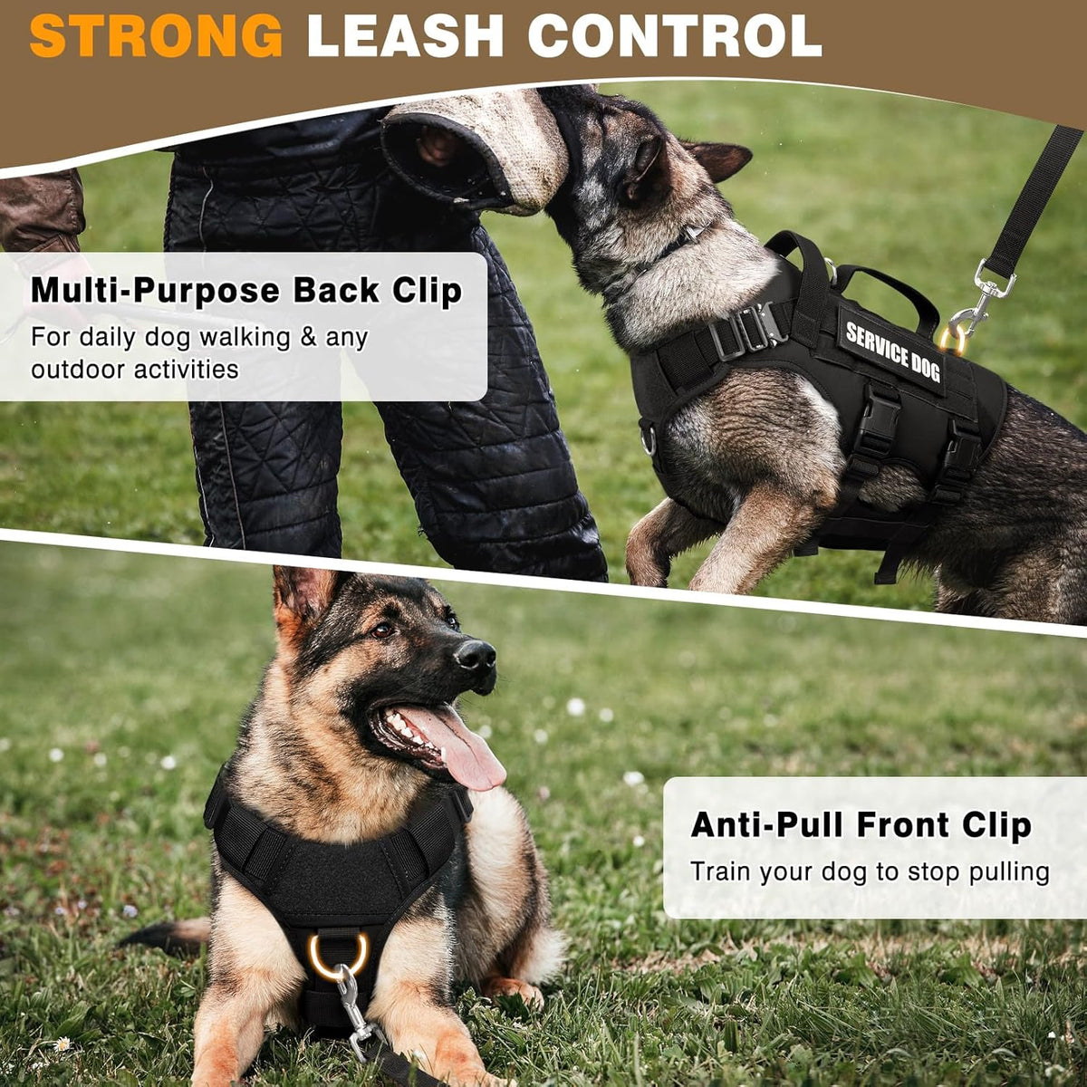 Service Dog Vest Harness for Large Dog, Tactical Working MOLLE Vest with 10 Pet Patches, No Pull Heavy Duty Harness for Training Walking
