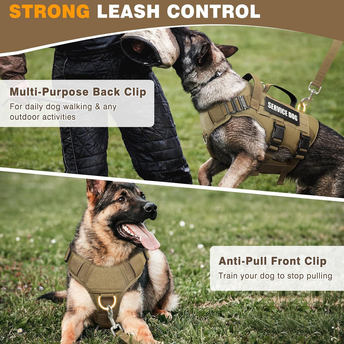 Service Dog Vest Harness for Large Dog, Tactical Working MOLLE Vest with 10 Pet Patches, No Pull Heavy Duty Harness for Training Walking