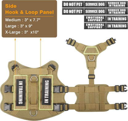 Service Dog Vest Harness for Large Dog, Tactical Working MOLLE Vest with 10 Pet Patches, No Pull Heavy Duty Harness for Training Walking