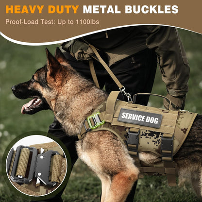 Service Dog Vest Harness for Large Dog, Tactical Working MOLLE Vest with 10 Pet Patches, No Pull Heavy Duty Harness for Training Walking