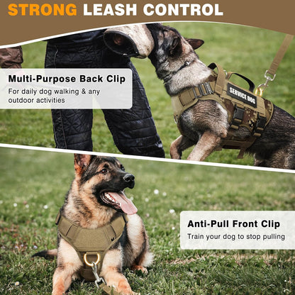 Service Dog Vest Harness for Large Dog, Tactical Working MOLLE Vest with 10 Pet Patches, No Pull Heavy Duty Harness for Training Walking