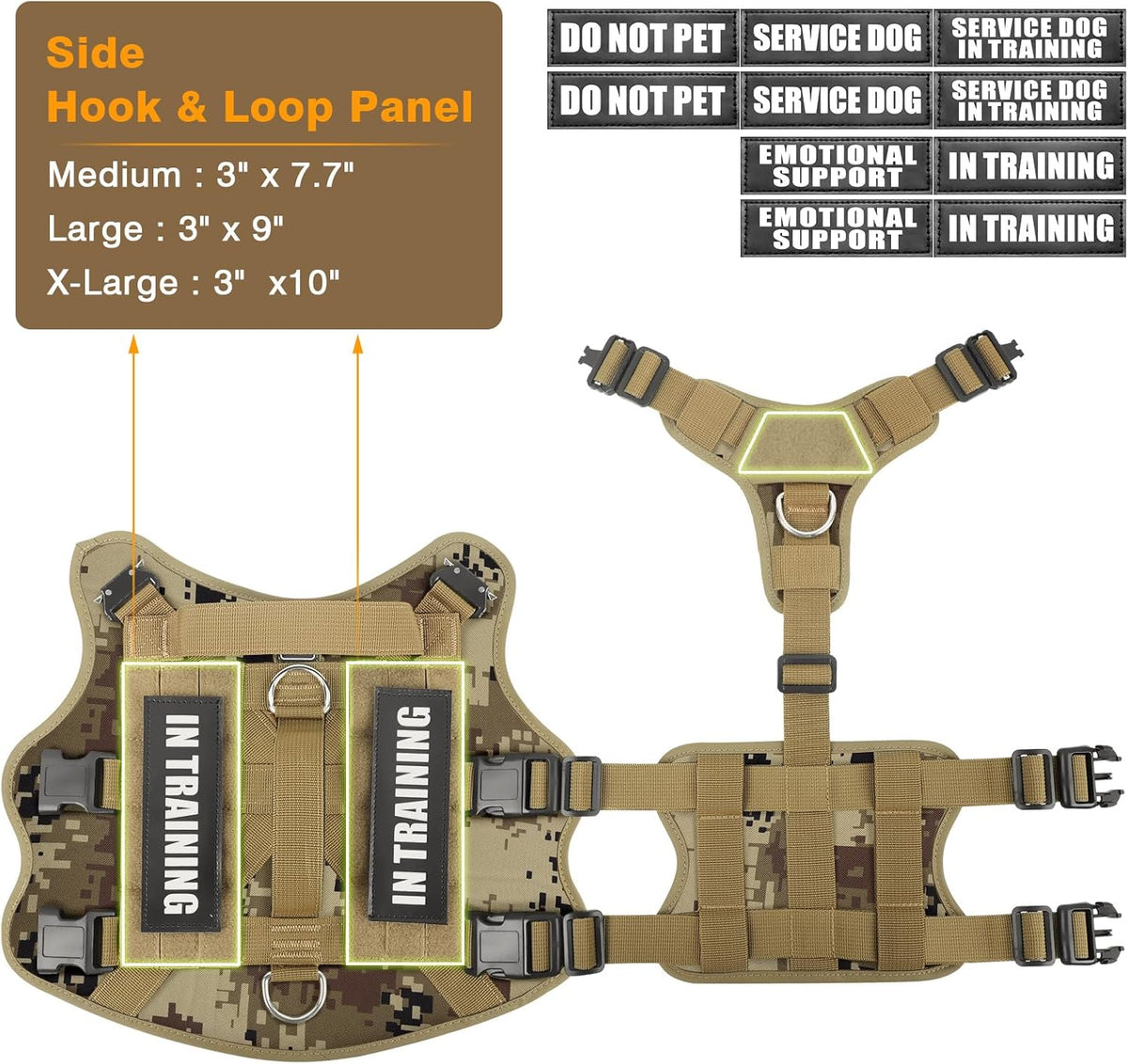 Service Dog Vest Harness for Large Dog, Tactical Working MOLLE Vest with 10 Pet Patches, No Pull Heavy Duty Harness for Training Walking