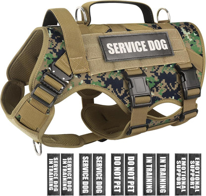 Service Dog Vest Harness for Large Dog, Tactical Working MOLLE Vest with 10 Pet Patches, No Pull Heavy Duty Harness for Training Walking