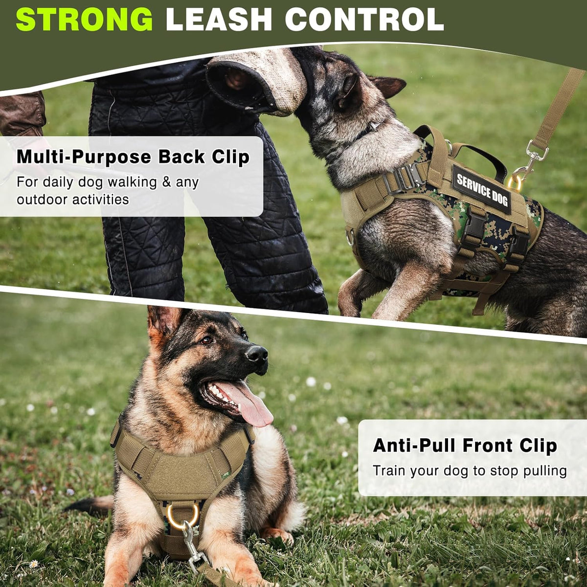Service Dog Vest Harness for Large Dog, Tactical Working MOLLE Vest with 10 Pet Patches, No Pull Heavy Duty Harness for Training Walking