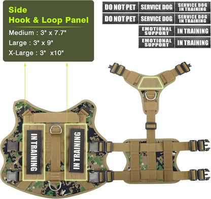 Service Dog Vest Harness for Large Dog, Tactical Working MOLLE Vest with 10 Pet Patches, No Pull Heavy Duty Harness for Training Walking