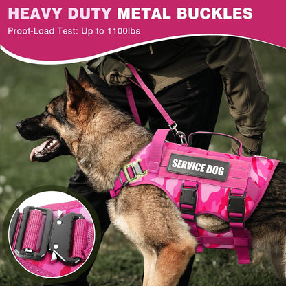 Service Dog Vest Harness for Large Dog, Tactical Working MOLLE Vest with 10 Pet Patches, No Pull Heavy Duty Harness for Training Walking