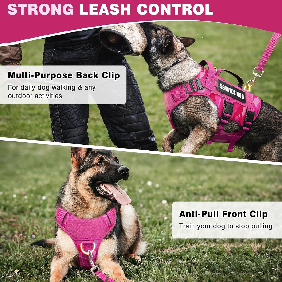 Service Dog Vest Harness for Large Dog, Tactical Working MOLLE Vest with 10 Pet Patches, No Pull Heavy Duty Harness for Training Walking