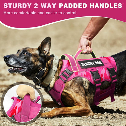 Service Dog Vest Harness for Large Dog, Tactical Working MOLLE Vest with 10 Pet Patches, No Pull Heavy Duty Harness for Training Walking