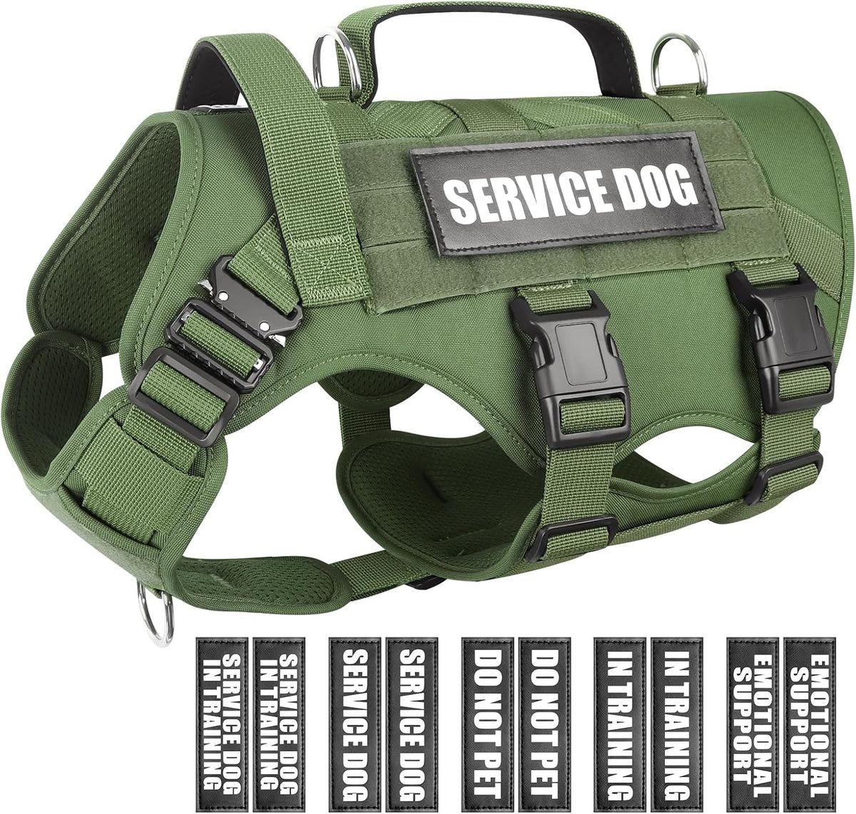 Service Dog Vest Harness for Large Dog, Tactical Working MOLLE Vest with 10 Pet Patches, No Pull Heavy Duty Harness for Training Walking