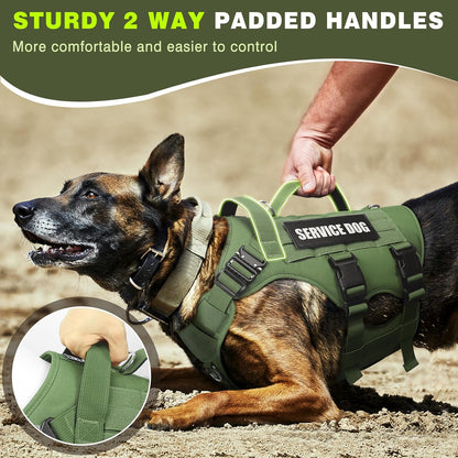 Service Dog Vest Harness for Large Dog, Tactical Working MOLLE Vest with 10 Pet Patches, No Pull Heavy Duty Harness for Training Walking