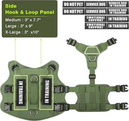 Service Dog Vest Harness for Large Dog, Tactical Working MOLLE Vest with 10 Pet Patches, No Pull Heavy Duty Harness for Training Walking