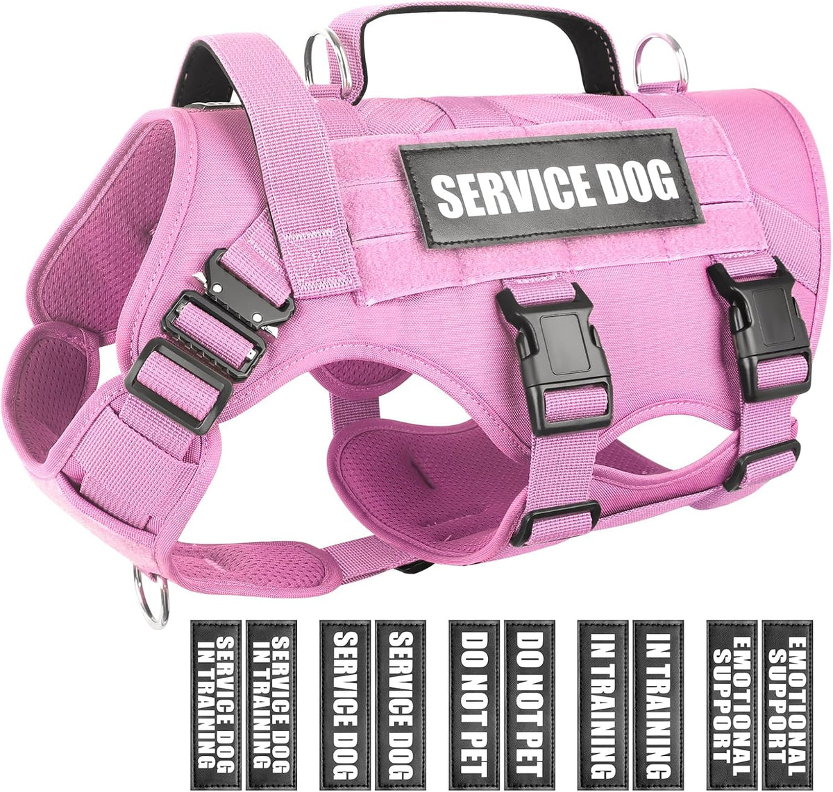 Service Dog Vest Harness for Large Dog, Tactical Working MOLLE Vest with 10 Pet Patches, No Pull Heavy Duty Harness for Training Walking