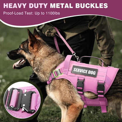 Service Dog Vest Harness for Large Dog, Tactical Working MOLLE Vest with 10 Pet Patches, No Pull Heavy Duty Harness for Training Walking