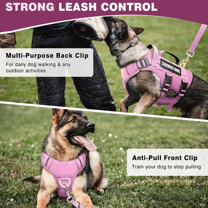 Service Dog Vest Harness for Large Dog, Tactical Working MOLLE Vest with 10 Pet Patches, No Pull Heavy Duty Harness for Training Walking