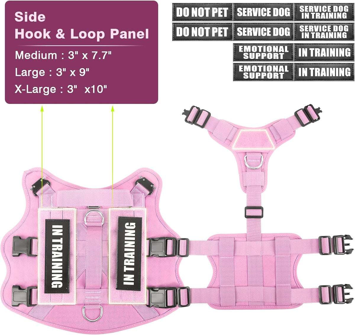 Service Dog Vest Harness for Large Dog, Tactical Working MOLLE Vest with 10 Pet Patches, No Pull Heavy Duty Harness for Training Walking