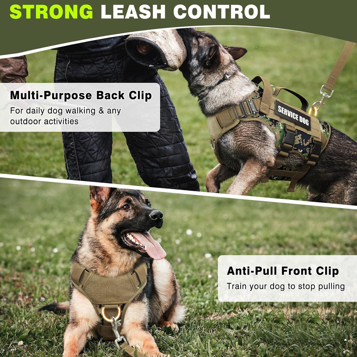 Service Dog Vest Harness for Large Dog, Tactical Working MOLLE Vest with 10 Pet Patches, No Pull Heavy Duty Harness for Training Walking
