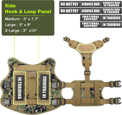 Service Dog Vest Harness for Large Dog, Tactical Working MOLLE Vest with 10 Pet Patches, No Pull Heavy Duty Harness for Training Walking