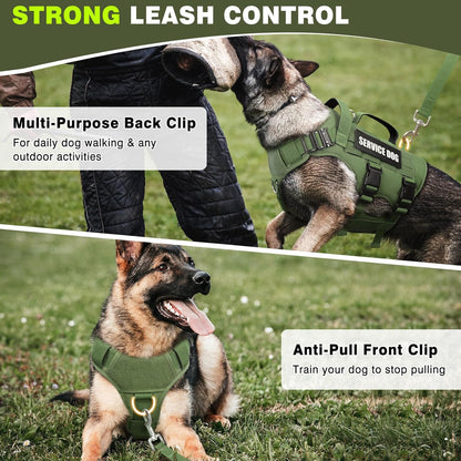 Service Dog Vest Harness for Large Dog, Tactical Working MOLLE Vest with 10 Pet Patches, No Pull Heavy Duty Harness for Training Walking