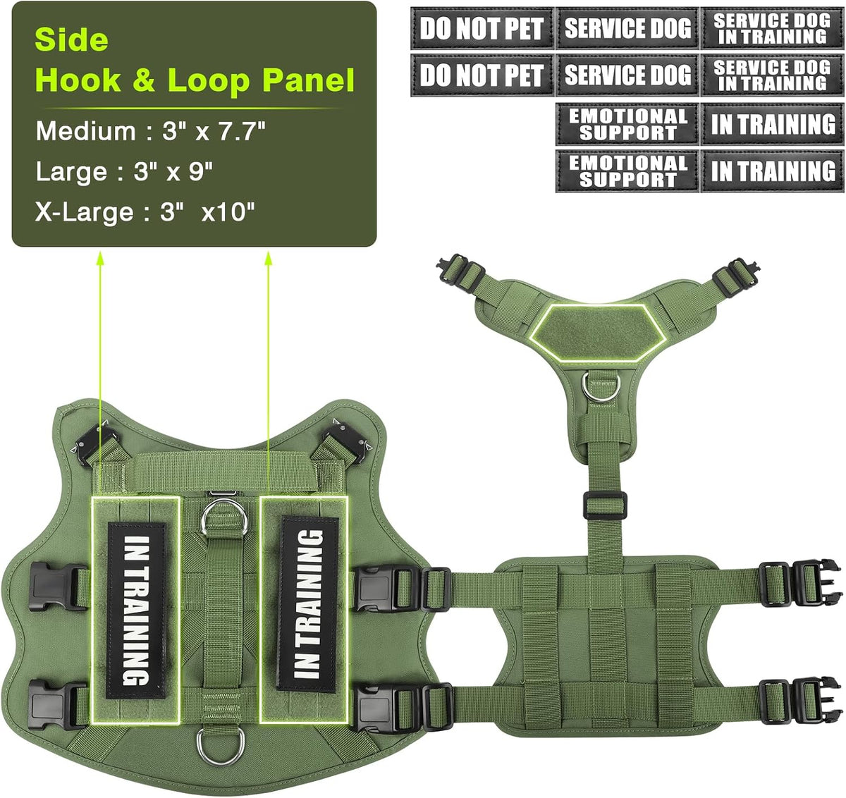 Service Dog Vest Harness for Large Dog, Tactical Working MOLLE Vest with 10 Pet Patches, No Pull Heavy Duty Harness for Training Walking