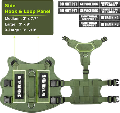 Service Dog Vest Harness for Large Dog, Tactical Working MOLLE Vest with 10 Pet Patches, No Pull Heavy Duty Harness for Training Walking