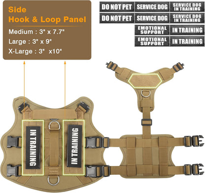 Service Dog Vest Harness for Large Dog, Tactical Working MOLLE Vest with 10 Pet Patches, No Pull Heavy Duty Harness for Training Walking
