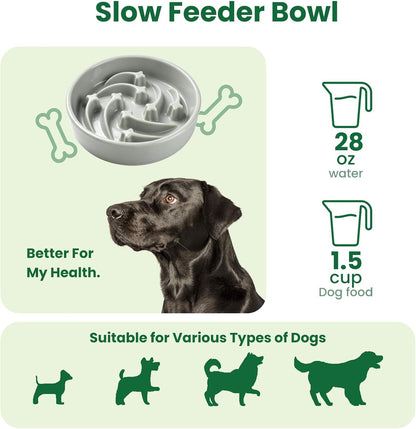 Slow Feeder Dog Bowls Anti-Choking Puzzle Dog Food Bowls Anti-Slip Interactive Feeding Slow Down Eating Bloat Stop Maze Dishes for Medium Breeds, Grey