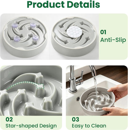Slow Feeder Dog Bowls Anti-Choking Puzzle Dog Food Bowls Anti-Slip Interactive Feeding Slow Down Eating Bloat Stop Maze Dishes for Medium Breeds, Grey