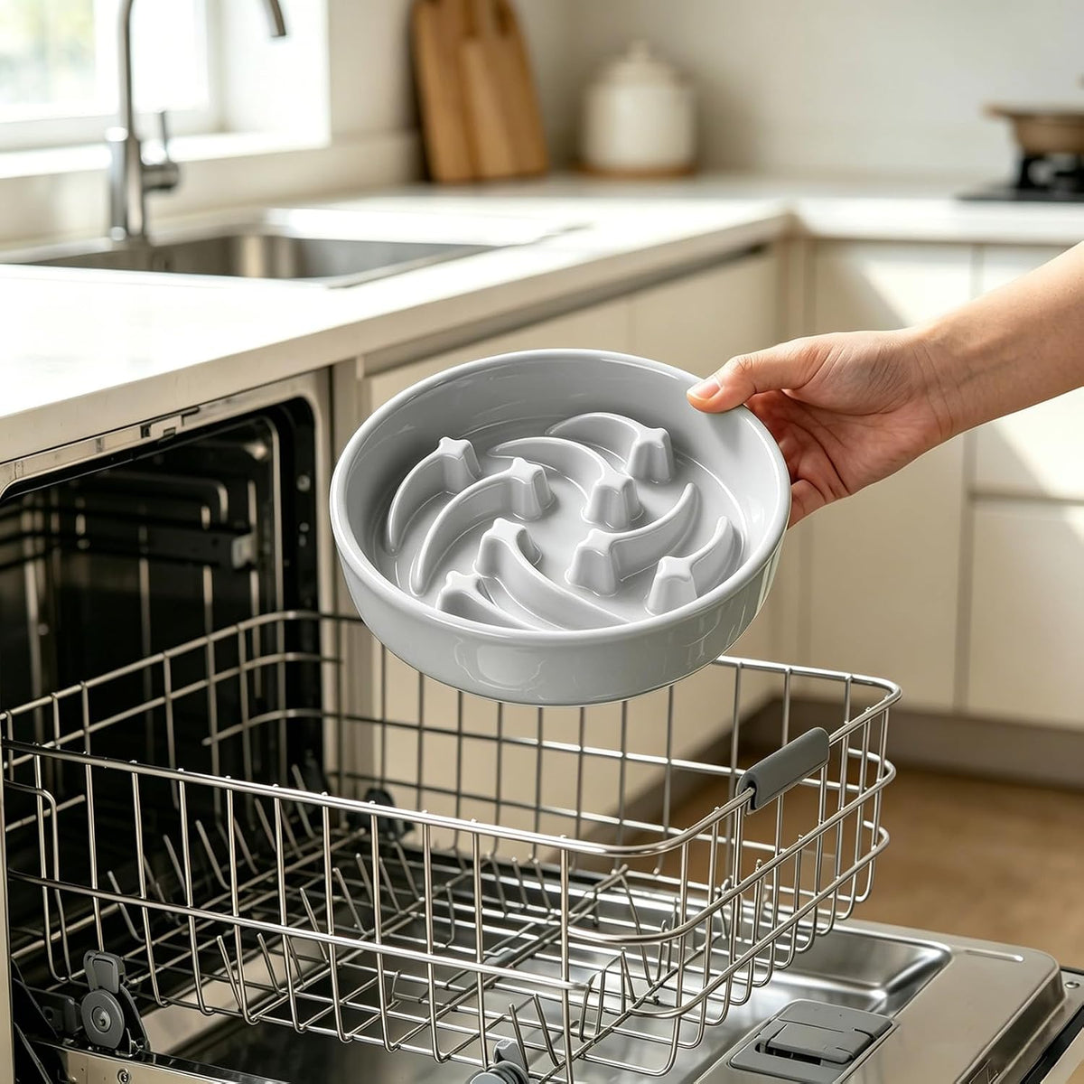Slow Feeder Dog Bowls Anti-Choking Puzzle Dog Food Bowls Anti-Slip Interactive Feeding Slow Down Eating Bloat Stop Maze Dishes for Medium Breeds, Grey