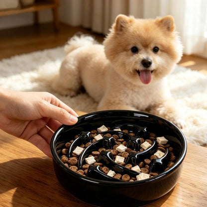 Slow Feeder Dog Bowls Anti-Choking Puzzle Dog Food Bowls Anti-Slip Interactive Feeding Slow Down Eating Bloat Stop Maze Dishes for Medium Breeds, Grey