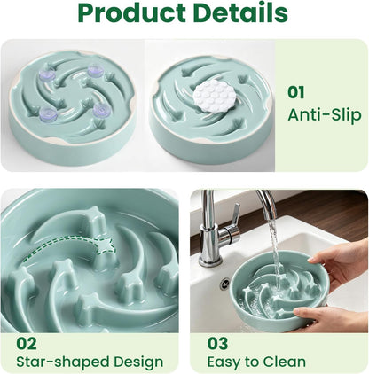 Slow Feeder Dog Bowls Anti-Choking Puzzle Dog Food Bowls Anti-Slip Interactive Feeding Slow Down Eating Bloat Stop Maze Dishes for Medium Breeds, Grey