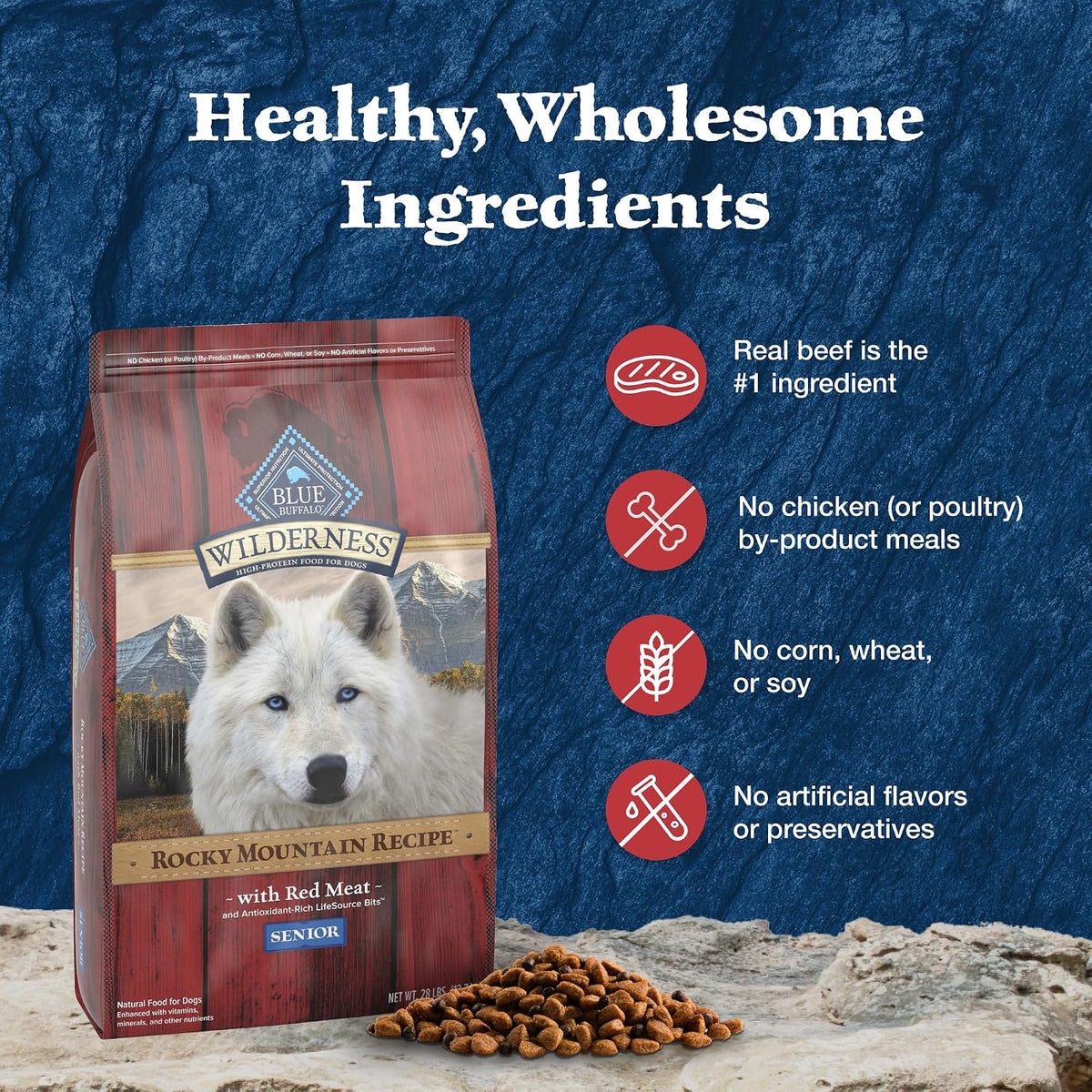 Blue Buffalo Wilderness Rocky Mountain Recipe Senior Dry Dog Food, 28 lb
