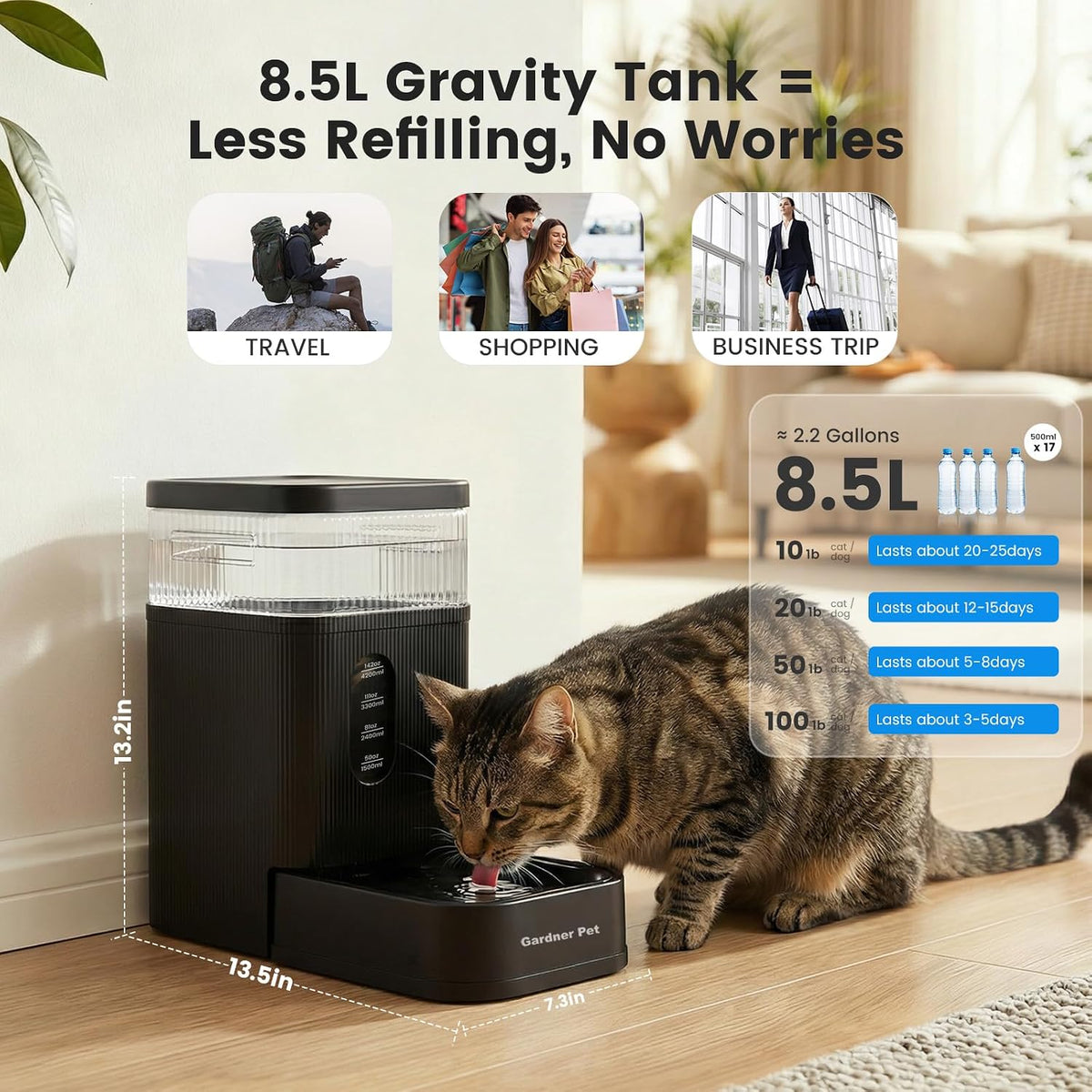 2.2 Gallon Automatic Dog Water Dispenser with Stainless Steel Bowl