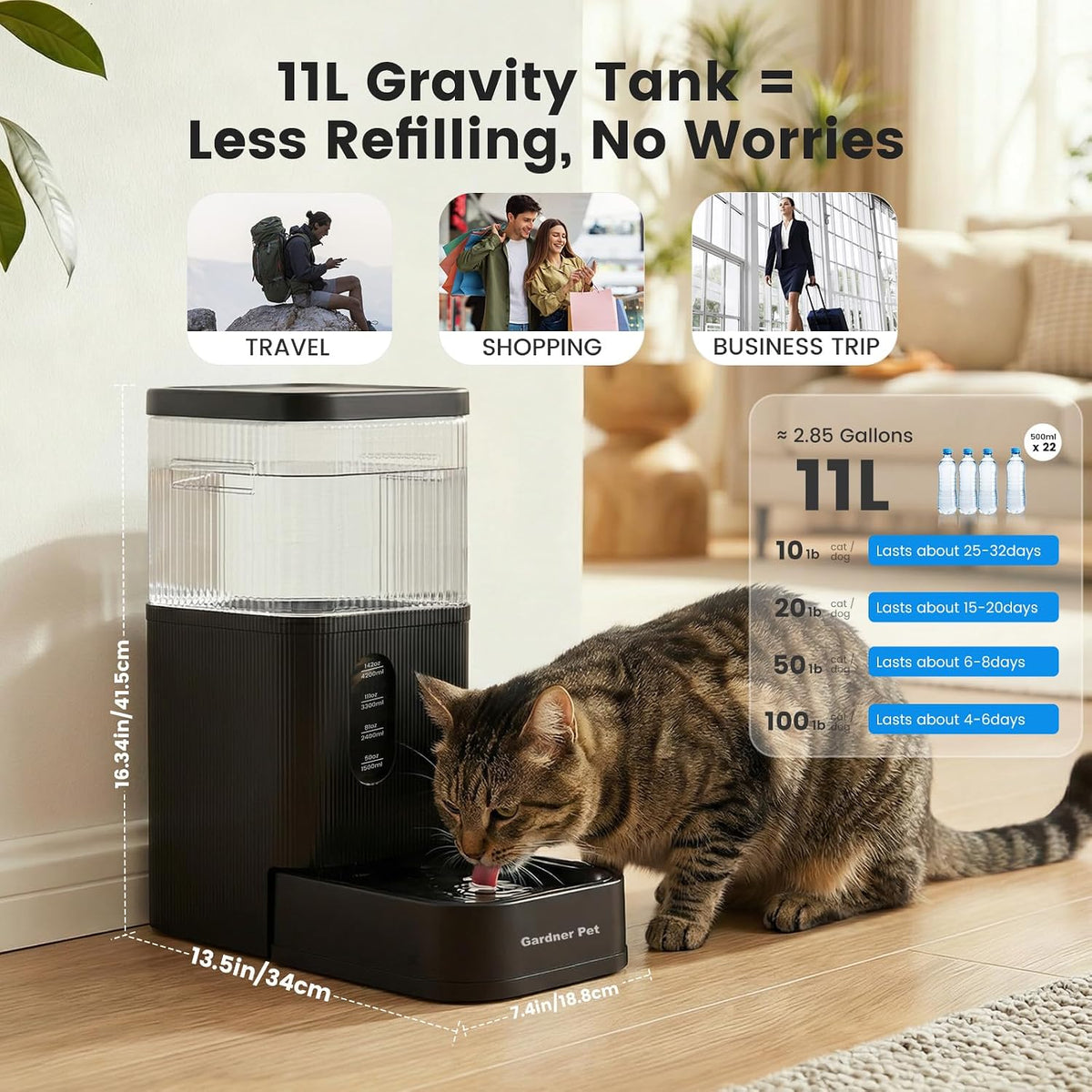 2.2 Gallon Automatic Dog Water Dispenser with Stainless Steel Bowl