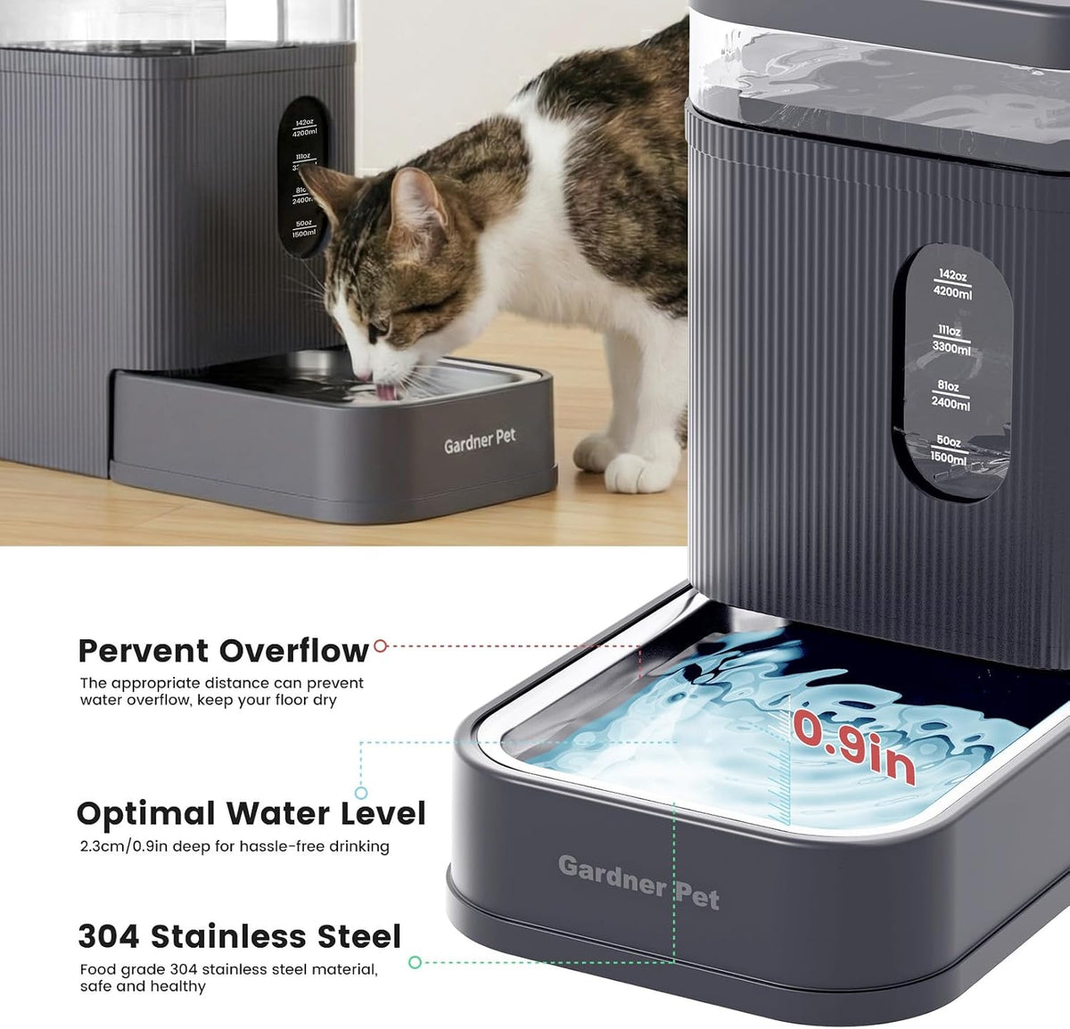 2.2 Gallon Automatic Dog Water Dispenser with Stainless Steel Bowl