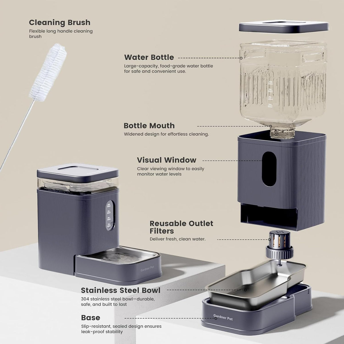 2.2 Gallon Automatic Dog Water Dispenser with Stainless Steel Bowl