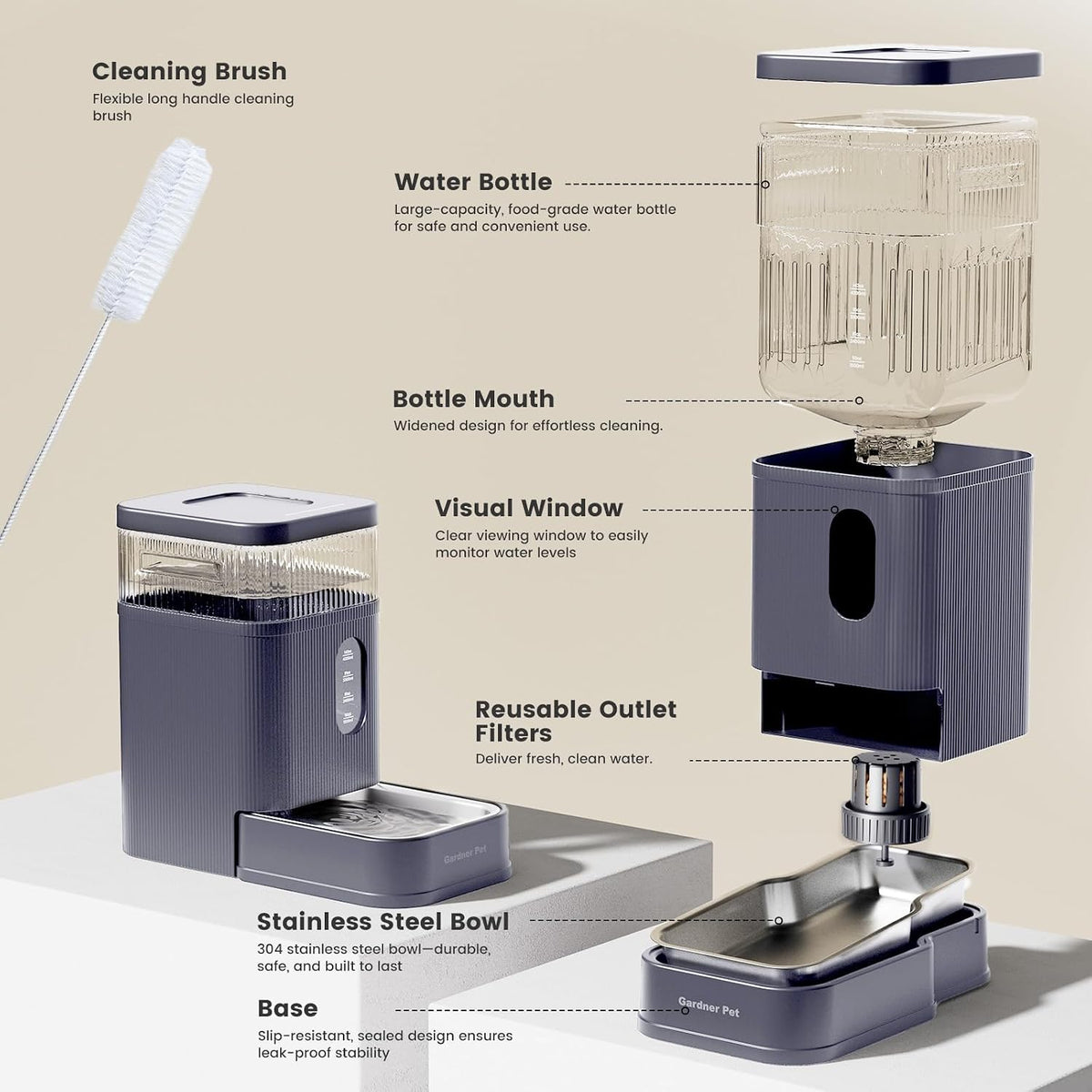 2.2 Gallon Automatic Dog Water Dispenser with Stainless Steel Bowl